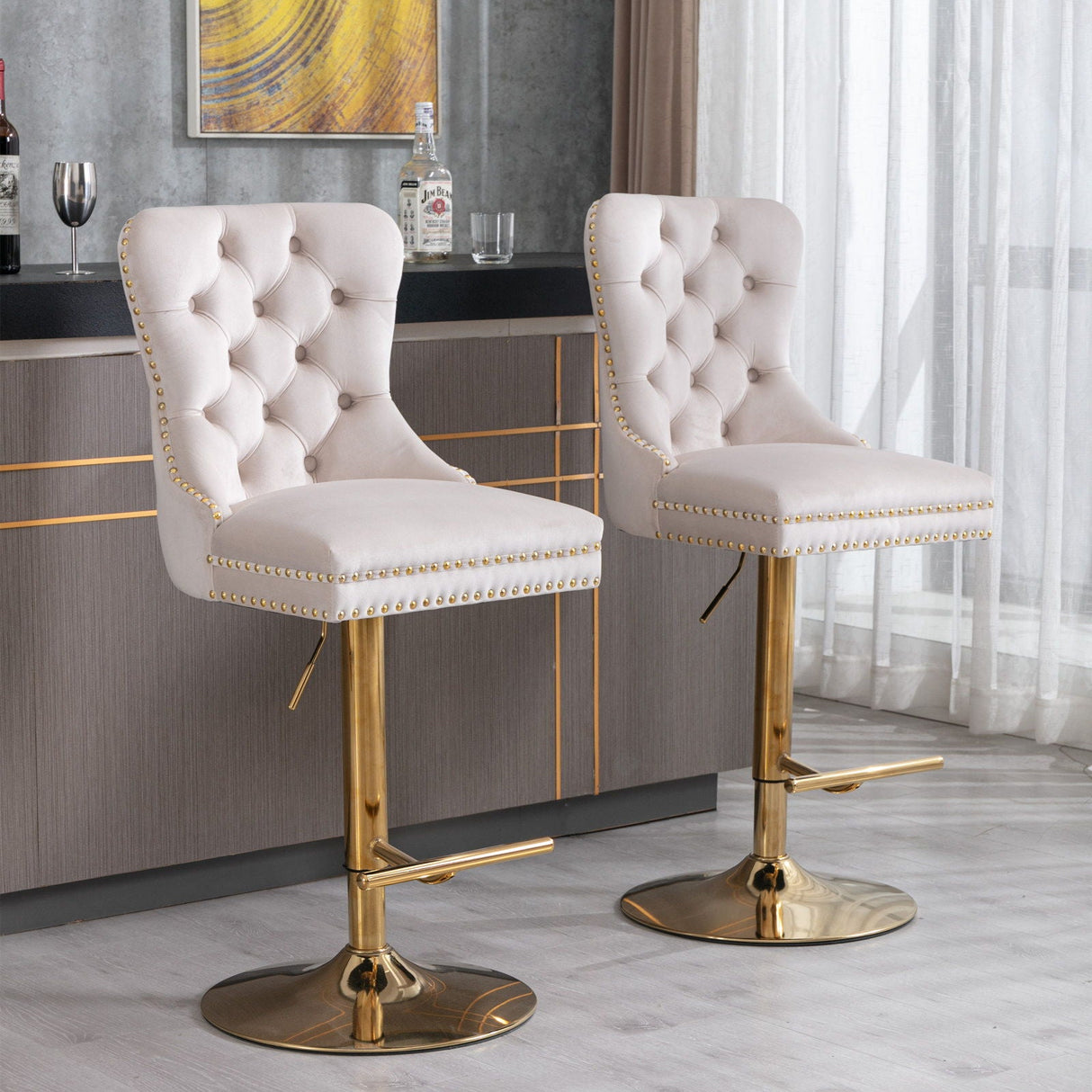 Thick Golden Swivel Velvet Barstools Adjusatble Seat Height From 25-33", Modern Upholstered Bar Stools With Backs Comfortable Tufted For Home Pub And Kitchen Island (Set of 2) by Couch.com
