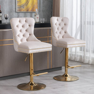 Thick Golden Swivel Velvet Barstools Adjusatble Seat Height From 25-33", Modern Upholstered Bar Stools With Backs Comfortable Tufted For Home Pub And Kitchen Island (Set of 2) by Couch.com