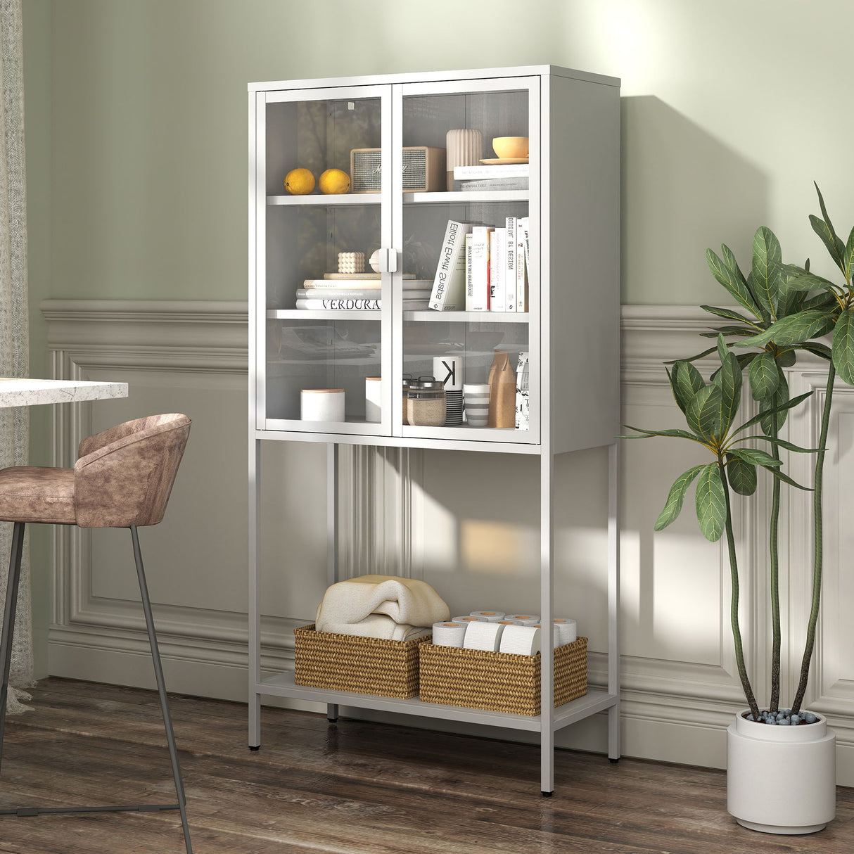 Heavy Duty Metal Storage Cabinet, Display Storage Cabinet With Glass Doors And 2 Adjustable Shelves, Tall Bookcase Modern Bookshelf Cabinet For Home Office, Living Room, Pantry by Couch.com