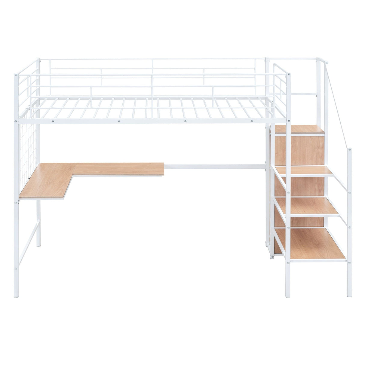 Loft Bed With Desk And Grid, Stylish Frame With Lateral Storage Ladder And Wardrobe by Couch.com