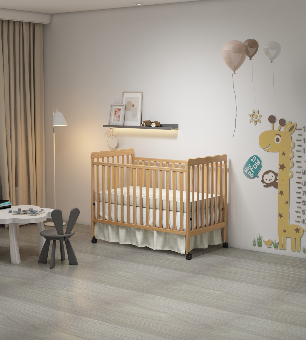 Crib 3 In 1 Convertible, Made Of Sustainable Pinewood, Non Toxic Finish, Comes With Locking Wheels, Wooden Nursery Furniture by Couch.com