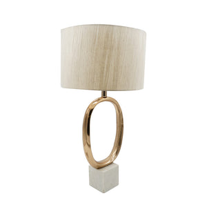 D14x28.5' Oval Shape Cut Out Metal Table Lamp with Cream Linen Shade