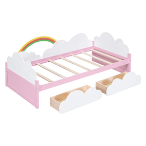 Twin Size Bed With Clouds And Rainbow Decor - Pink / White by Couch.com