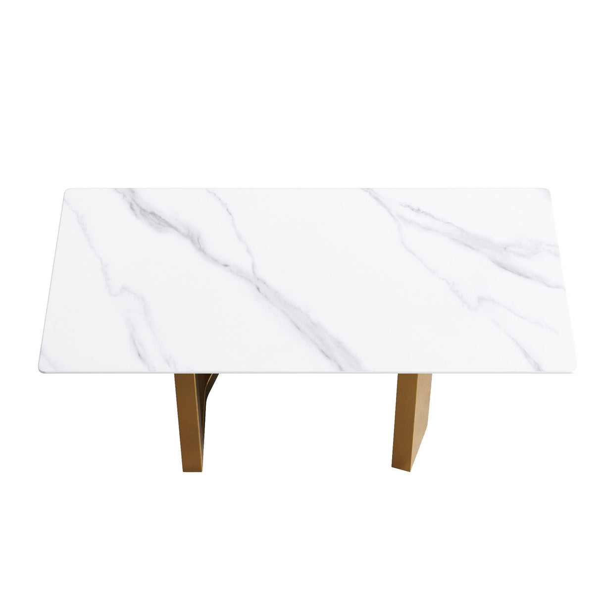 70.87" Modern Artificial Stone Straight Edge Golden Metal Leg Dining Table, Can Accommodate 6-8 People - White / Gold by Couch.com