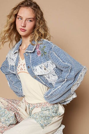 Elegant Delicate Crochet Patch Embroidered Button Up Jacket Bohemian Charming Classic Elegant Jacket