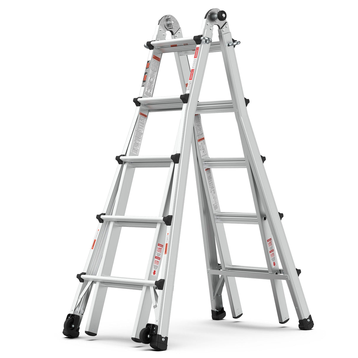 22' Aluminum Multi-Position Ladder With Wheels, 300 Lbs Weight Rating - Metallic Gray by Couch.com