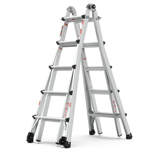 22' Aluminum Multi-Position Ladder With Wheels, 300 Lbs Weight Rating - Metallic Gray by Couch.com