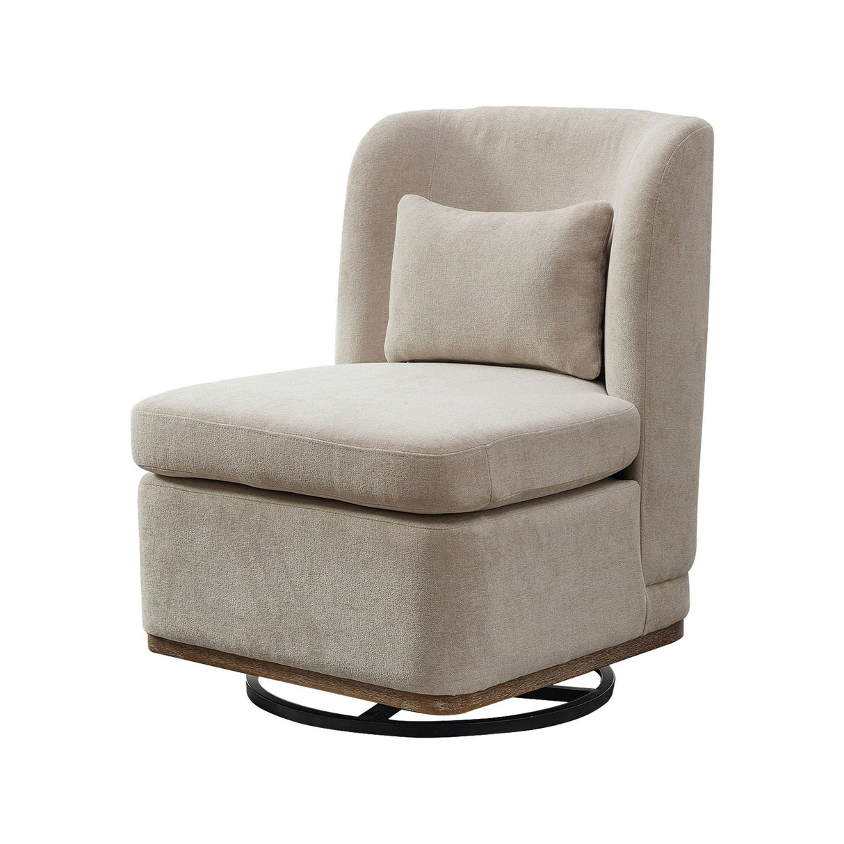 Wide Modern Chenille Cushioned Armless Metal Base 360° Swivel Chair With Pillow by Couch.com