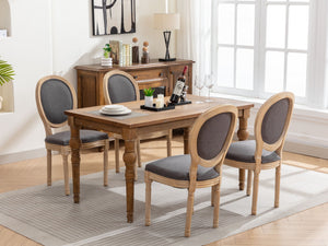 French Style Solid Wood Frame Antique Linen Dining Chair, Set of 2