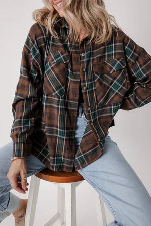 Timeless Women's Classic Plaid Button-Up Long Sleeve Jacket – Lightweight & Stylish Cotton-Blend Outerwear