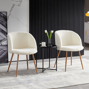 Adjust Legs Upholstered Teddy Faux Fur Dining Armrest Chair (Set of 2) by Couch.com