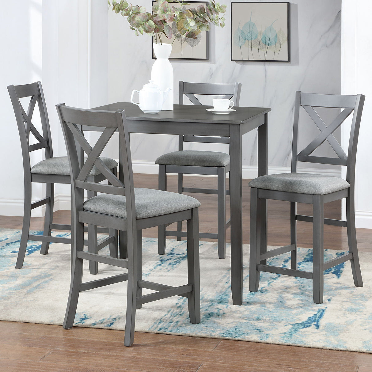 5 Piece Dining Table Set, Wooden Dining Square Table Set For 4 by Couch.com