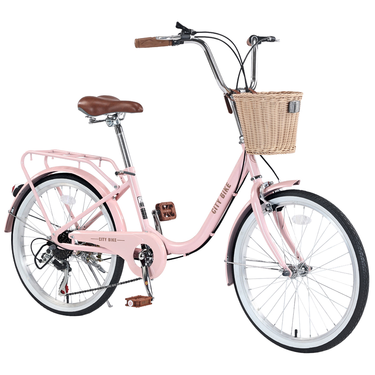 7 Speed City Bike With Basket , Steel Frame,Multiple Colors 22 Inch Girls Bicycle