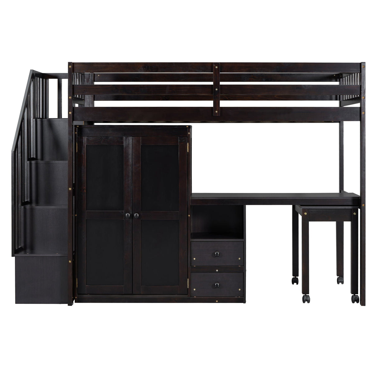 Loft Bed With Stairs, Bookshelf, Drawers, Desk & Wardrobe, Space Saving Multifunctional Furniture by Couch.com