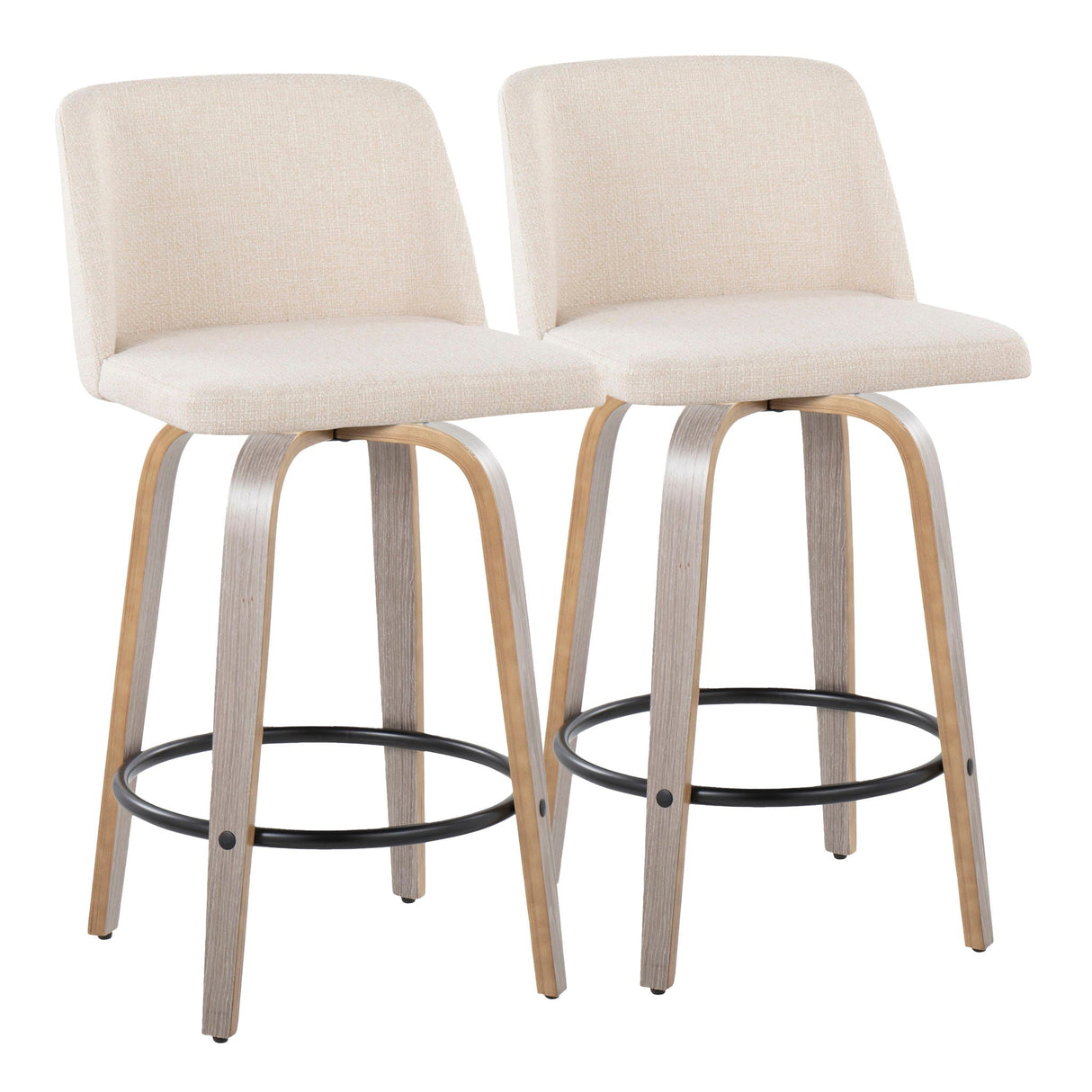 Toriano - Contemporary Fixed Height Counter Stool With Swivel & Round Footrest (Set of 2) by Couch.com