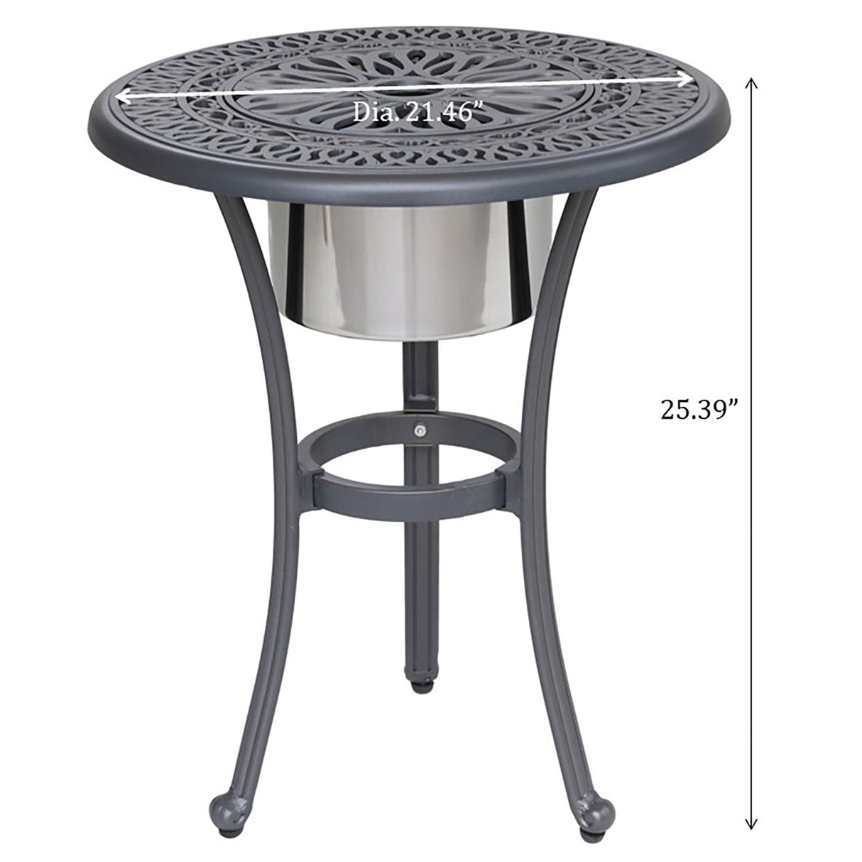 Outdoor Patio Aluminum Round Bistro Table/Side Table With Ice Bucket - Gunmetal by Couch.com