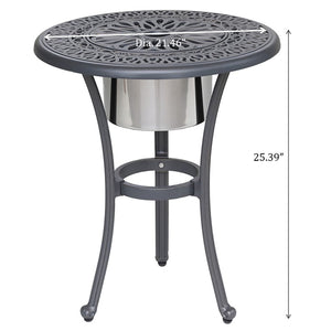 Outdoor Patio Aluminum Round Bistro Table/Side Table With Ice Bucket - Gunmetal by Couch.com