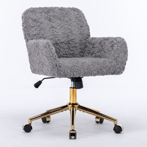 Office Chair, Artificial Rabbit Hair Home Office Chair With Golden Metal Base, Adjustable Desk Chair Swivel Office Chair, Vanity Chair by Couch.com