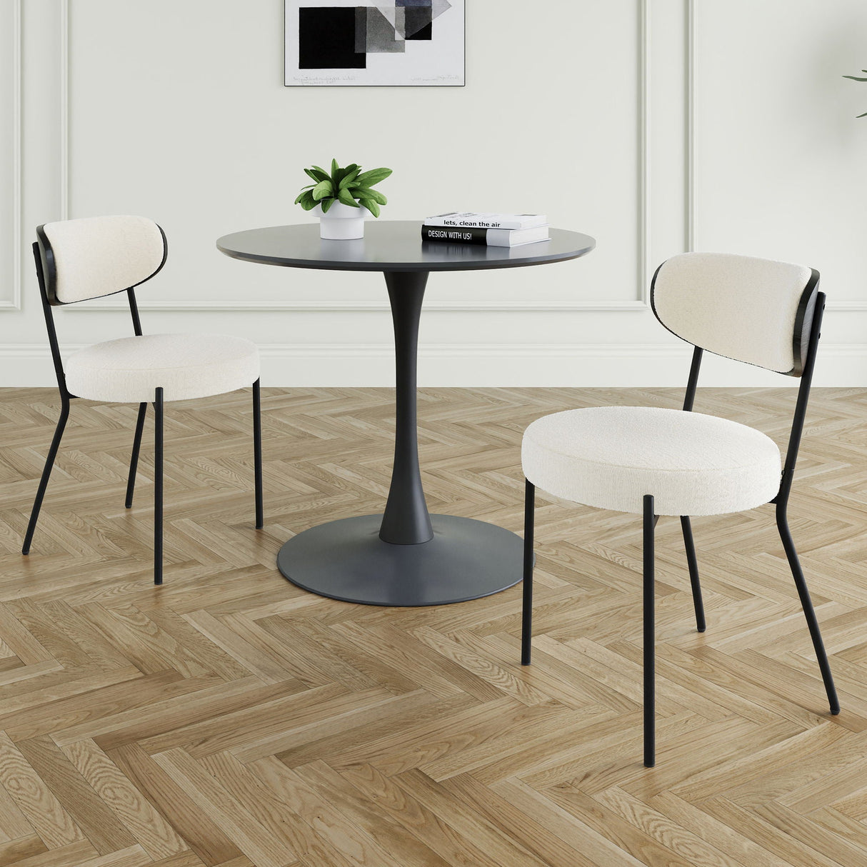 Modern Gray Simple Teddy Velvet Dining Chair Upholstered Chair Family Bedroom Stool Back Dressing, Black Round Table Set, Bentwood Covered With Ash Veneer Chair Back, Chair Metal Leg by Couch.com