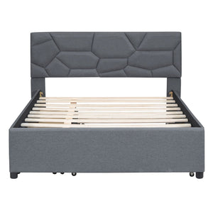 Upholstered Platform Bed With Brick Pattern Headboard And Twin Long Size Trundle by Couch.com