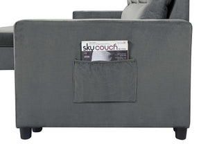 Ivy - Velvet Reversible Sleeper Sectional Sofa With Storage Chaise And Side Pocket by Couch.com