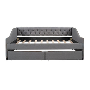 Upholstered Daybed With Two Drawers, Wood Slat Support by Couch.com