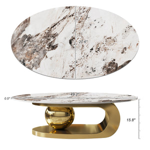 49.2 Inches Oval Faux Marble Coffee Table for Living Room with Stainless Steel Base