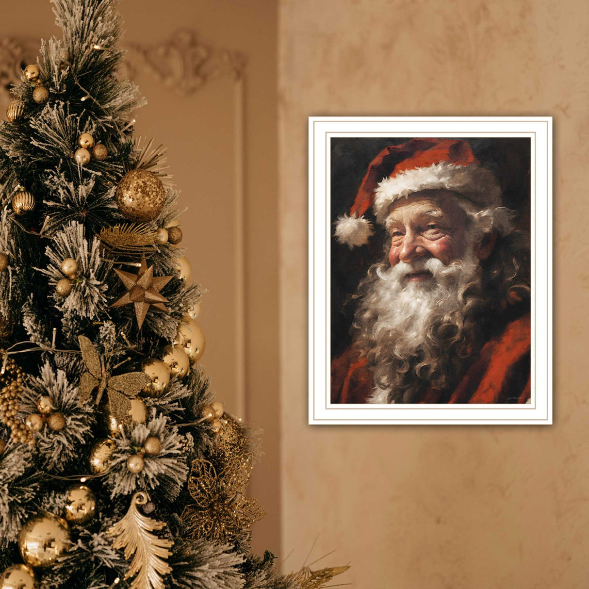 Trendy Decor 4U Papa Noel White Framed Wall Art for Living Room