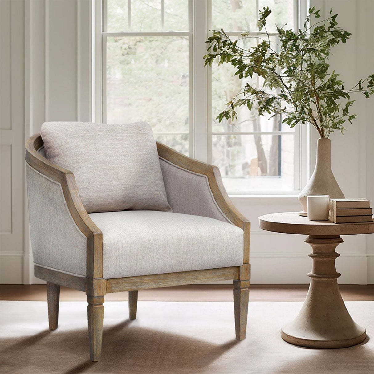 Classic Chair With Solid Wood Frame And Jacquard Upholstery - Beige by Couch.com