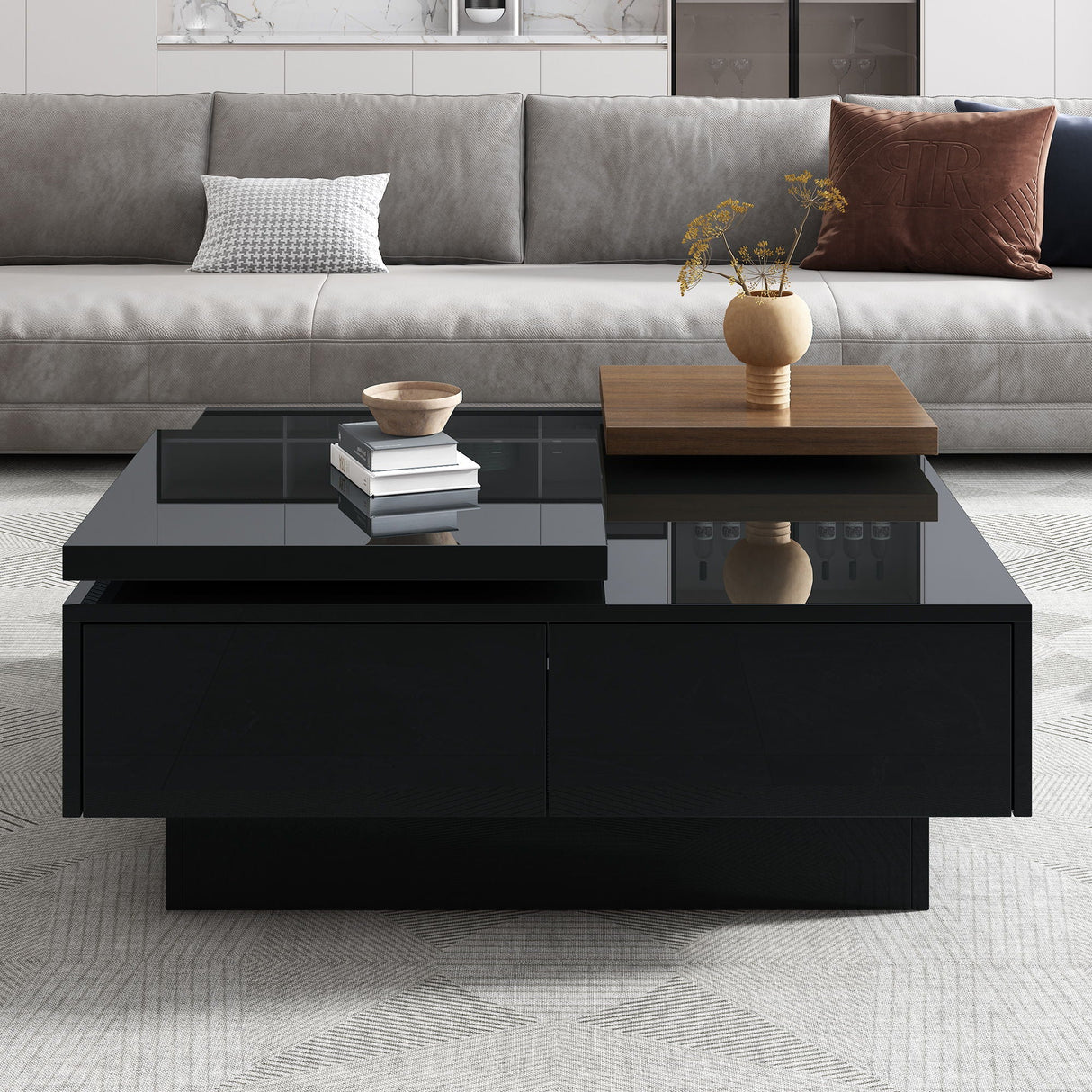 Movable Square Top Coffee Table With 4 Hidden Storage Drawers by Couch.com