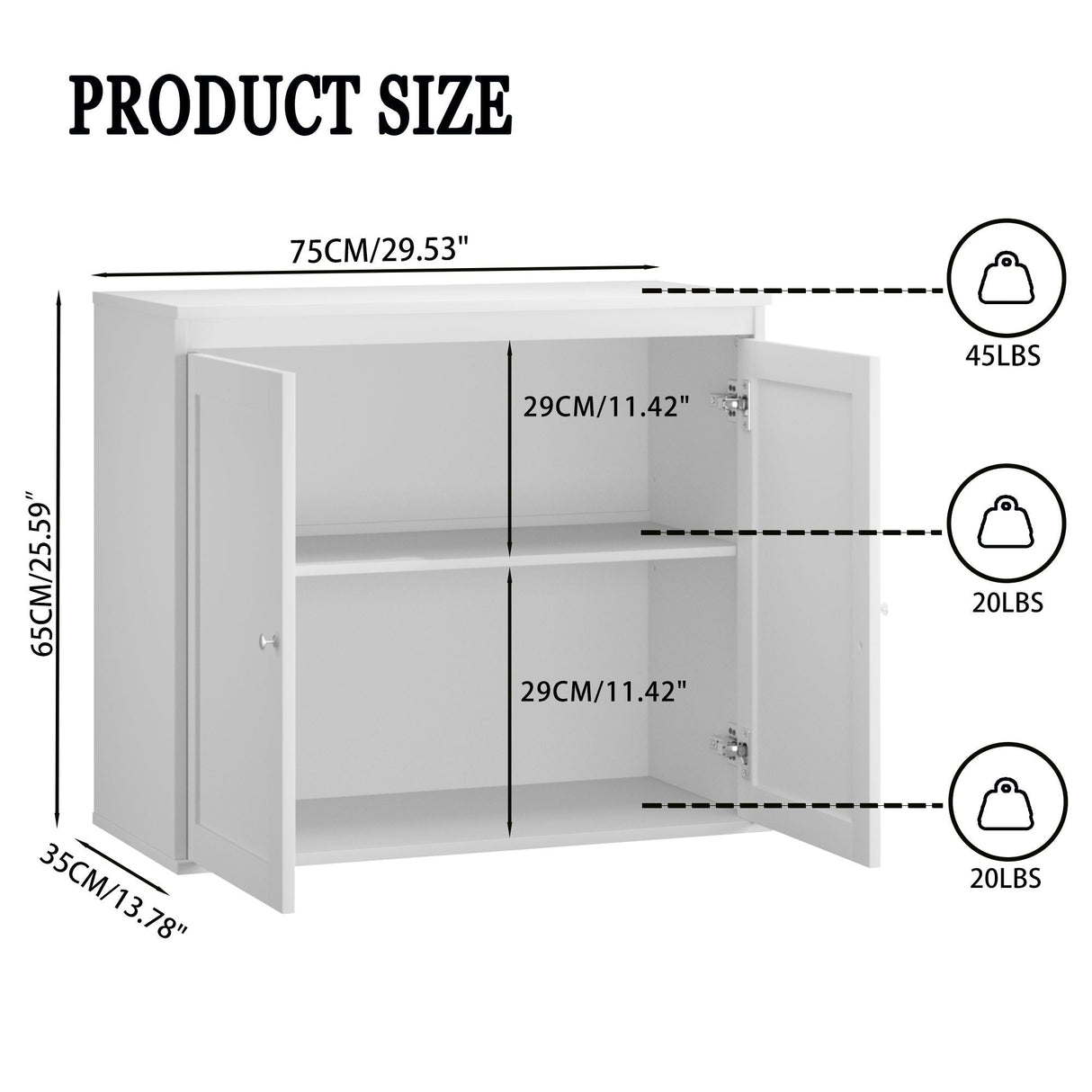 Kitchen Storage Cabinet With Double Doors, Adjustable Shelves, Sideboard Buffet For Dining Room - White