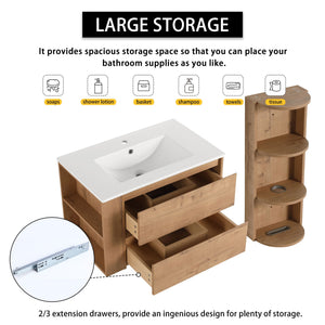 Modern Wall Mounted Bathroom Vanity with Ceramic Sink and Storage Rack