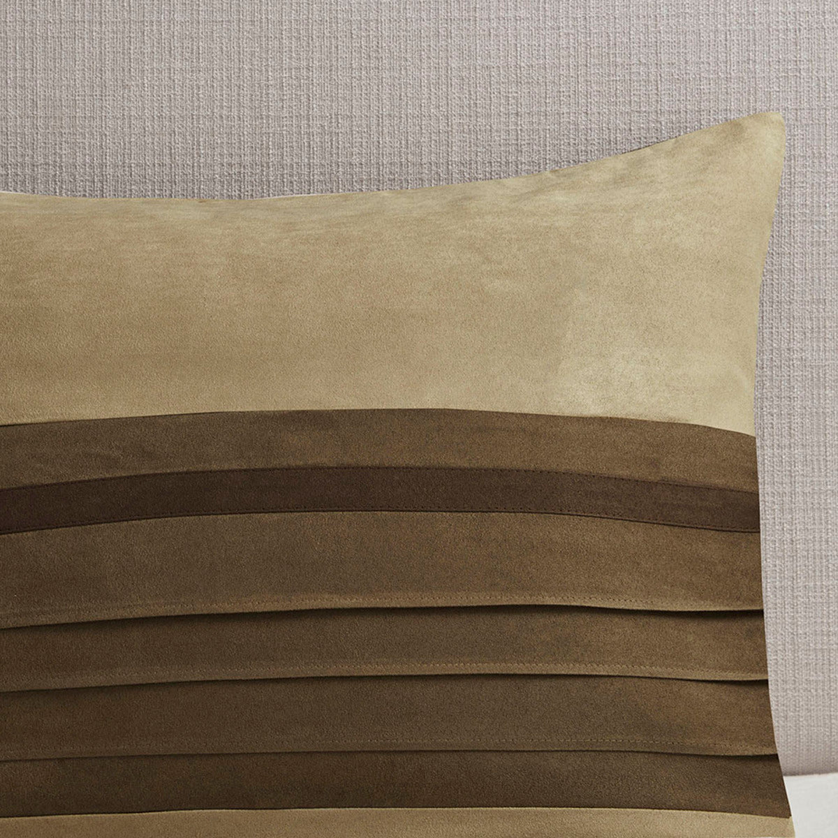 7 PC Pieced Faux Suede Comforter Set Natural Queen