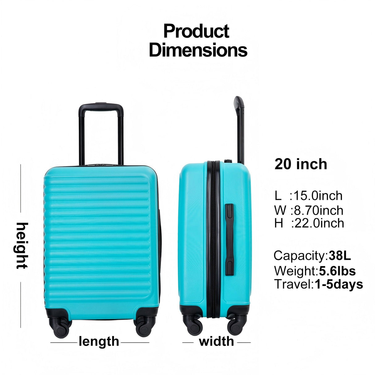 20" Carry On Luggage Lightweight Suitcase, Spinner Wheels by Couch.com