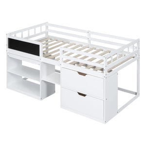 Low Loft Bed With Rolling Desk, Shelf And Drawers by Couch.com