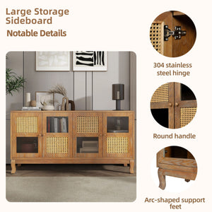 Retro Industrial 4 Door Sideboard With Large Storage, Rattan And Glass Doors by Couch.com