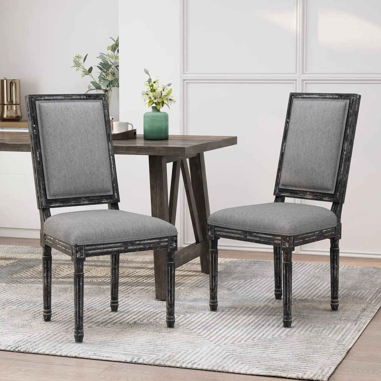 French Country Style Dining Chair with Upholstered Seating and Fluted Legs