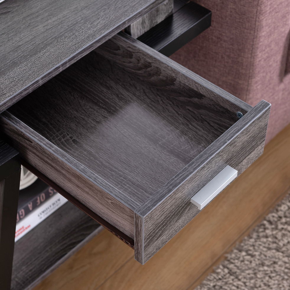 Home End Table With Drawer, Side Table With Storage Shelf - Distressed Gray / Black by Couch.com