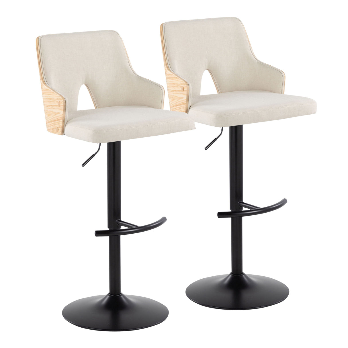 Stella - Contemporary Adjustable Barstool Stool With Swivel And Rounded T Footrest (Set of 2) by Couch.com