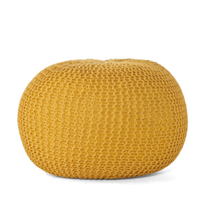 Bordeaux Knitted Cotton Round Pouf - Versatile Ottoman and Floor Cushion