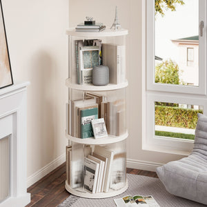 360° Rotating Bookshelf, Small Corner Bookcase, 3 Tier Floor Standing Organizer, Round - Cream White by Couch.com