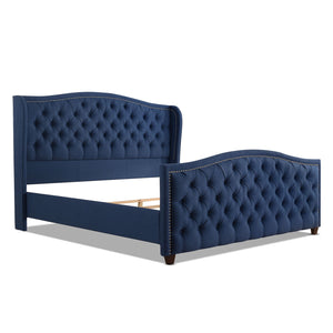 Marcella - King Upholstered Shelter Headboard Bed Set - Dark Sapphire Blue by Couch.com
