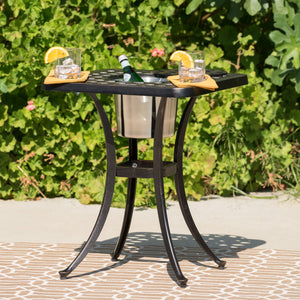 Outdoor Cast Aluminum Bistro Table With Ice Bucket - Black Copper by Couch.com