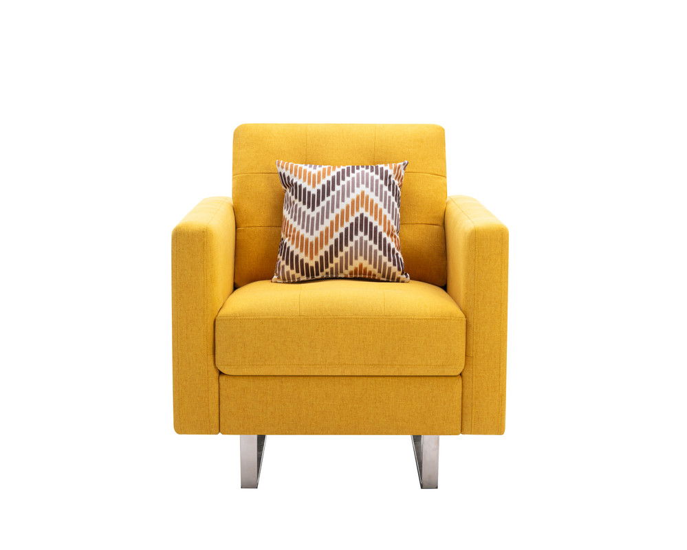 Victoria - Linen Fabric Armchair With Metal Legs, Side Pockets, And Pillow by Couch.com