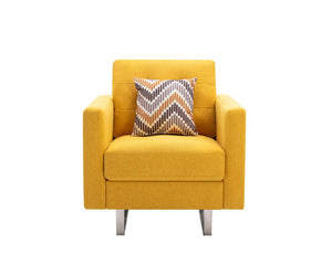 Victoria - Linen Fabric Armchair With Metal Legs, Side Pockets, And Pillow by Couch.com