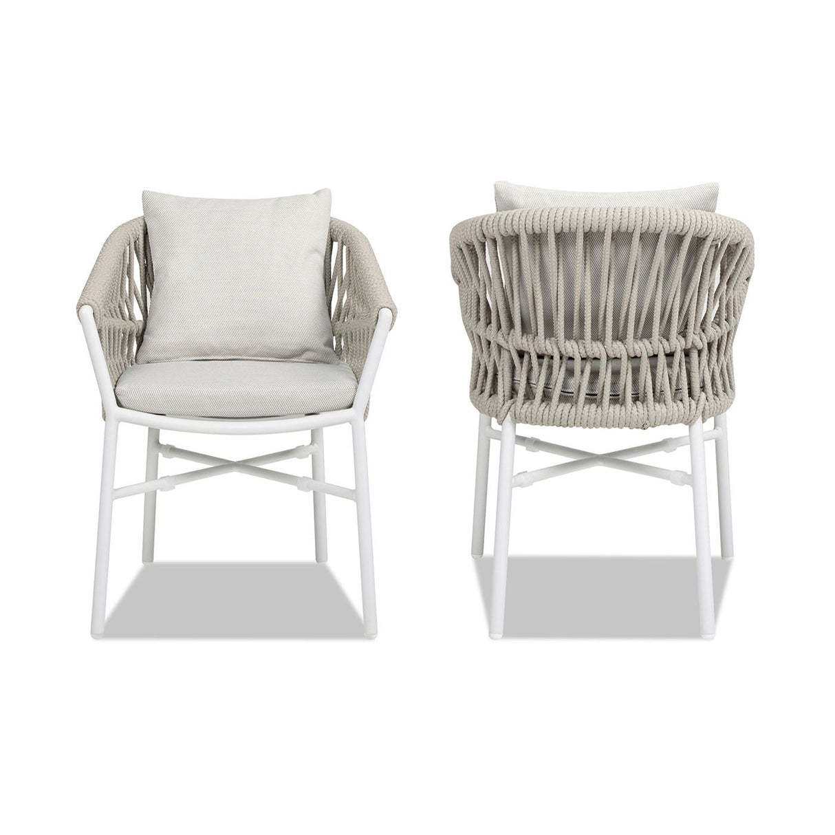 Maiden - Barrel Back Aluminum & Rope Outdoor Patio Dining Chair, Sunproof Olefin (Set of 2) by Couch.com