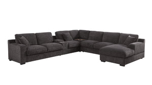 Celine - Chenille Fabric Corner Sectional Sofa With Right Facing Chaise, Cupholders, And Charging Ports - Gray by Couch.com