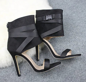 Open Toe Woven Buckle Stiletto Heels