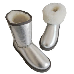 Genuine White Waterproof Women's Sheepskin Snow Boots