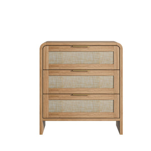 Rattan Nightstand Set of 2 with 3 Drawers in Caramel Oak